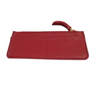 Pebbled Faux Leather Slim Credit Card Wallet Pouch Zip Closure Red Casual